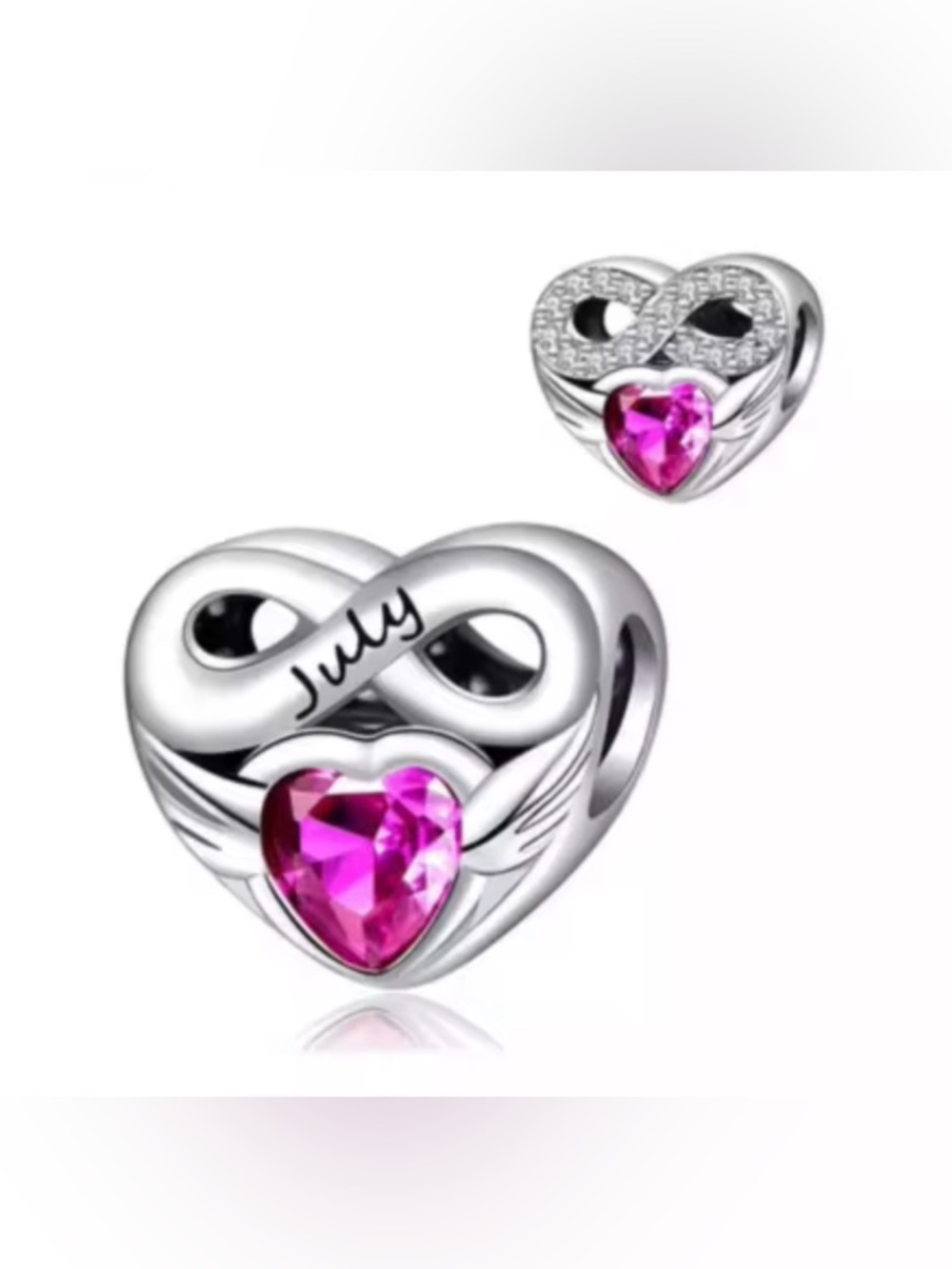 Silver Heart Birthstone Charm for the Month of July